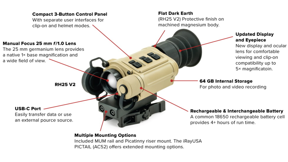 InfiRay Outdoor Rico Micro V2 1-4x25mm Multi-Purpose Thermal Monocular, 640x480, Tan, IRAY-RH25V2
