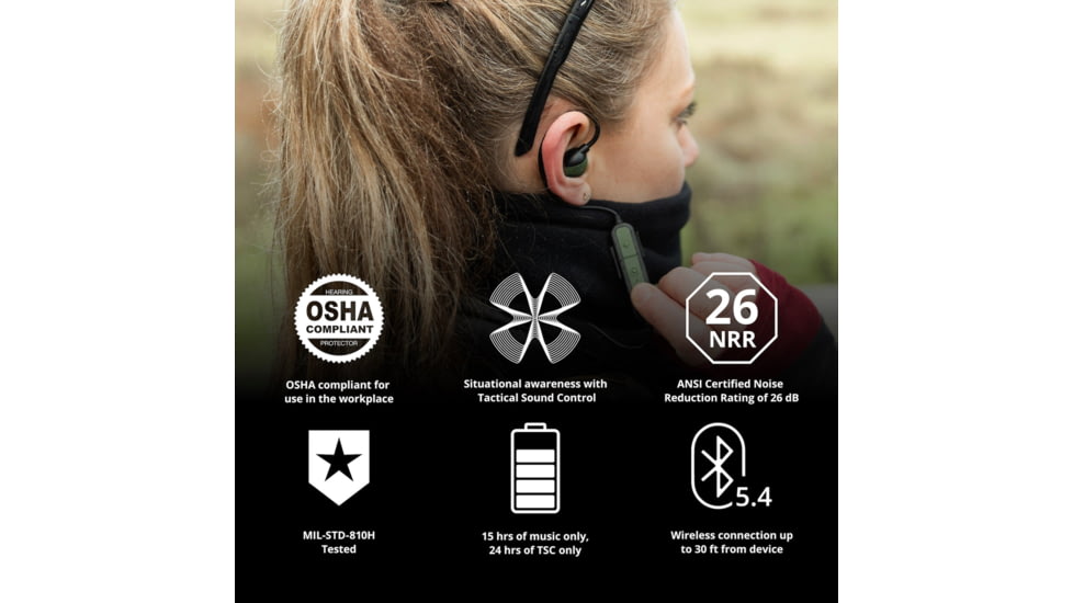 ISOtunes Sport Advance BT 2.0 Protective Ear Plugs, 26 dB, 1 Pair, OD Green, Universal, IT-36B