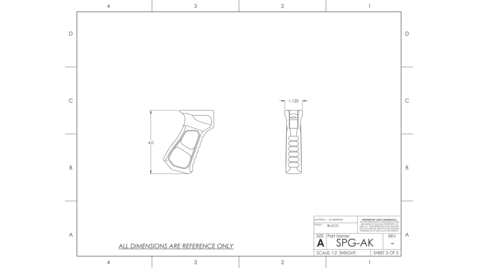 JMac Customs AK Skeletonized Pistol Grip, Hard Coat Anodized, SPG-AK