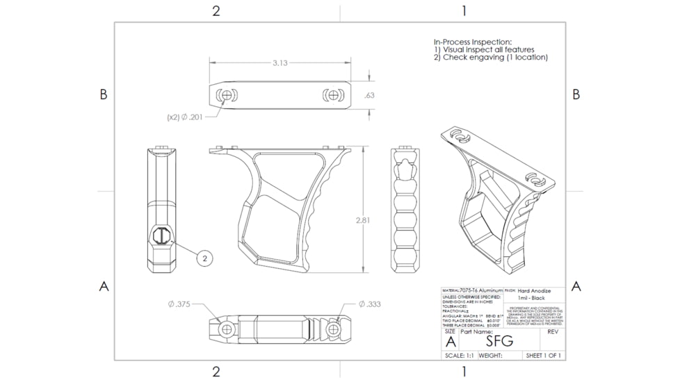 JMac Customs SFG MLOK Skeleton Forward Grip, Hard Coat Anodized, SFG
