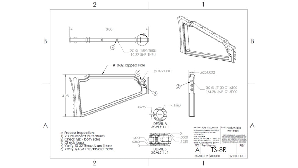 JMac Customs TS-8RP Stock 4.5mm Folding Aks w/Rubber Butt Pad, Black, TS-8RP+SM-4.5