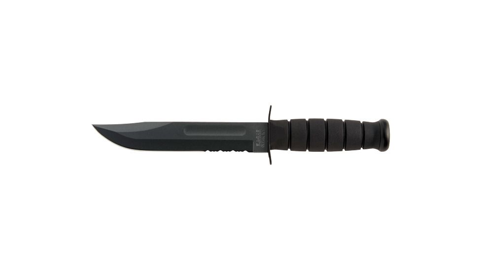 Ka Bar Knives Kb1212 Serrated 7in Black Knife Black Leather Sheath