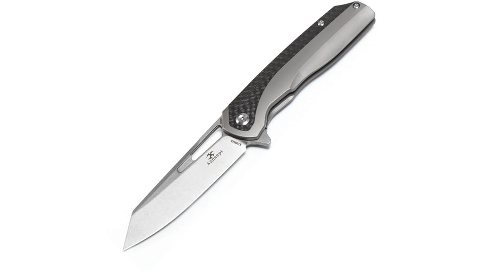 Kansept Knives Shard Framelock CF Folding Knife, 3.5 satin finish CPM S35VN stainless blade, Gray titanium handle with carbon fiber inlay, K1006A3