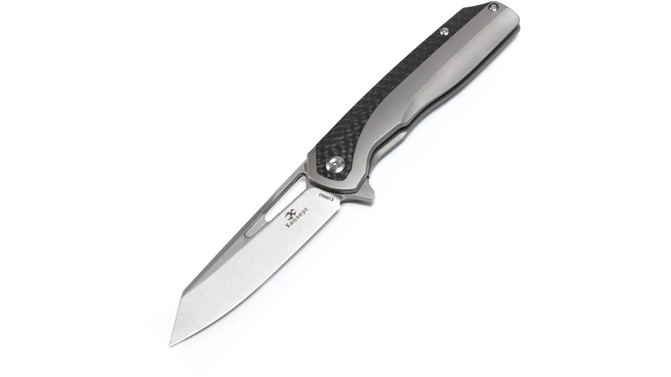 Kansept Knives Shard Framelock CF Folding Knife, 3.5 stonewash finish CPM S35VN stainless blade, Gray titanium handle with carbon fiber inlay, K1006A5