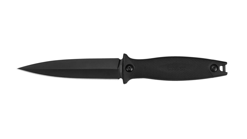 Kershaw Secret Agent Fixed Blade Knife, 4.4in SS Blk-Oxide Spear Point, Black, Rubberized, 4007
