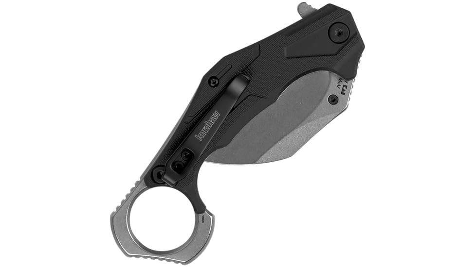 Kershaw Outlier SW Black A/O Folding Knife, 5in Closed, 2.63in Stonewash 8Cr13MoV Stainless Steel Blade, Black GFN Handle, 2064SW