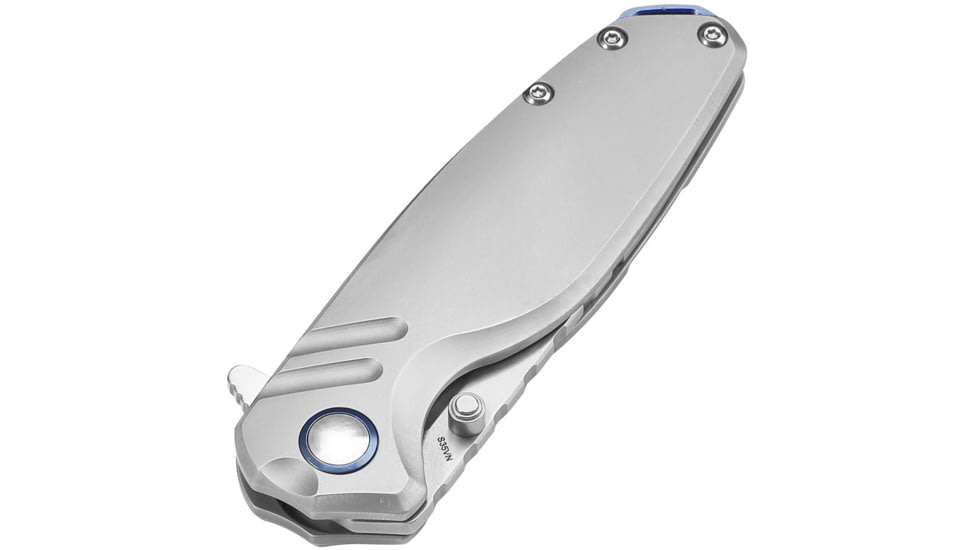 Kizer Cutlery Ti'an Folding Knife, 4in Closed, 3in Satin S35VN Stainless Steel Blade, Gray Titanium Handle, Blue Accents, KI3624A1