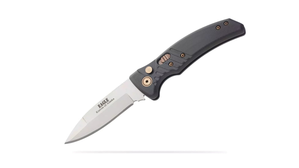 Knives of Alaska Eagle Auto Automatic Folding Knife, 2.9in, CPM MagnaCut Stainless Steel, Spear Point Blade, G10, Black Handle, 00957FG