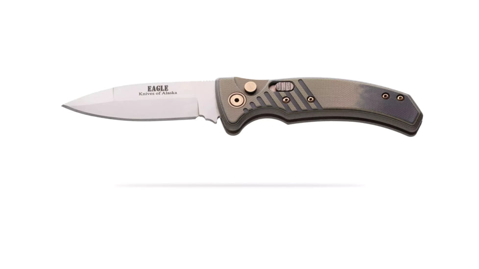Knives of Alaska Eagle Auto Automatic Folding Knife, 2.9in, CPM MagnaCut Stainless Steel, Spear Point Blade, G10, Black/OD Handle, 00956FG