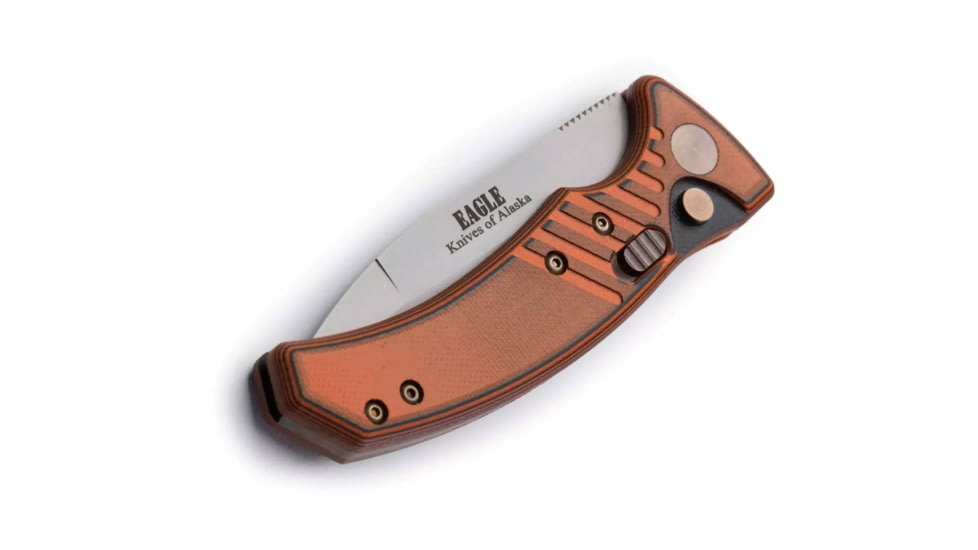 Knives of Alaska Eagle Auto Automatic Folding Knife, 2.9in, CPM MagnaCut Stainless Steel, Spear Point Blade, G10, Orange/Black Handle, 00958FG