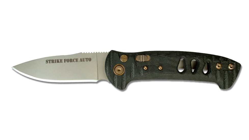 Knives of Alaska Strike Force Auto Automatic Folding Knife, 3in, Magnacut Stainless Steel, Drop Point Blade, G10, Black, 00914FG