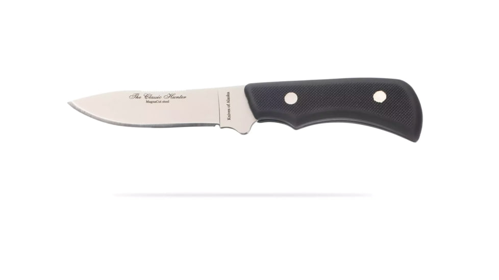 Knives of Alaska The Classic Hunter Fixed Blade Knife, 3.75in, CPM MagnaCut Stainless Steel, Drop Point Blade, Santoprene, Black Handle, 00050FG