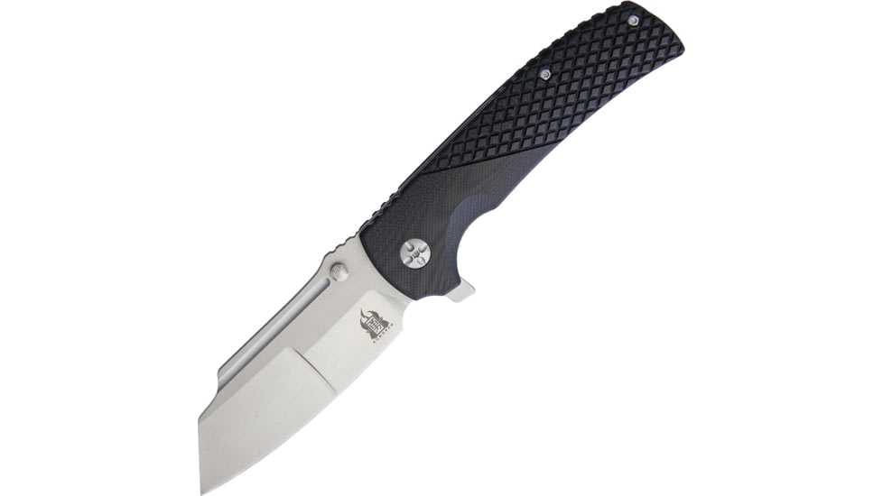 Komoran Linerlock G10 Folding Knife, 3.5in Stonewash SS Blade, Black Checkered G10 Handle, Thumb Stud, Pocket Clip, QRFEB03 / KO022