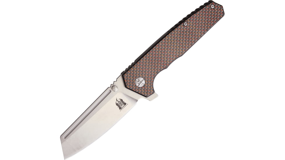 Komoran Linerlock Red Carbon Fiber Folding Knife, 3.5in Stonewash SS Blade, Black G10 Handle With Black/Red Carbon Fiber Onlay, Thumb Stud, Pocket Clip, QRFEB01 / KO021