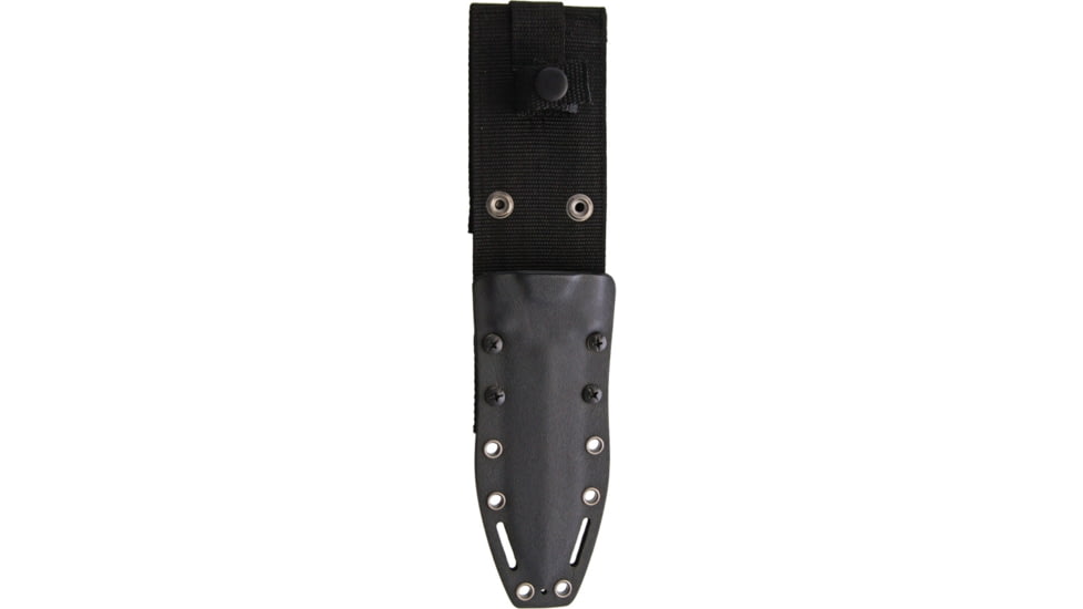 Krudo MANIKOMIO Knife, 11in Overall, 5in Black Partially Serrated 9Cr18Mov SS Blade, Black G10 Handle, Double Edge Blade, Black Kydex Sheath, KMAN910