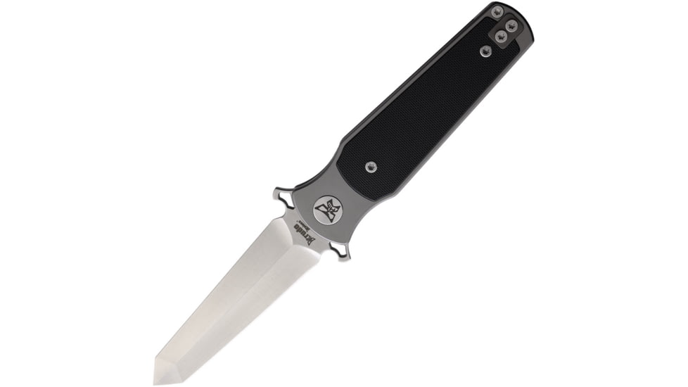 Krudo Mozaik Lte Framelock Folding Knife, 3.63 satin finish false edge 9Cr18MoV stainless b, Gray stainless handle with black G10 onlay, KMLZ428