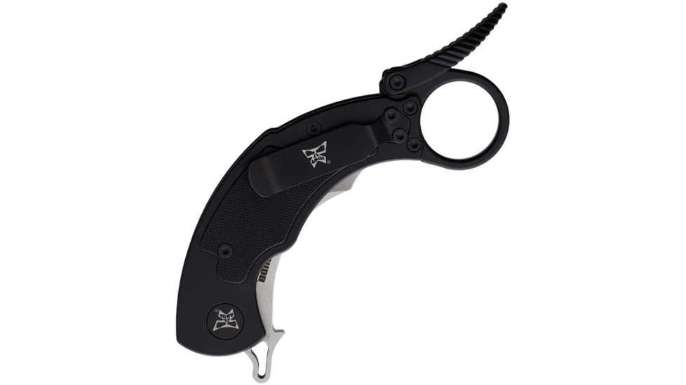 Krudo SNAG Black Folding Knife, 5.25in Closed, 3in Stonewash 9Cr18MoV Stainless Curved Blade, Black SS Handle w/ Black G10 Inlay, KSMX088