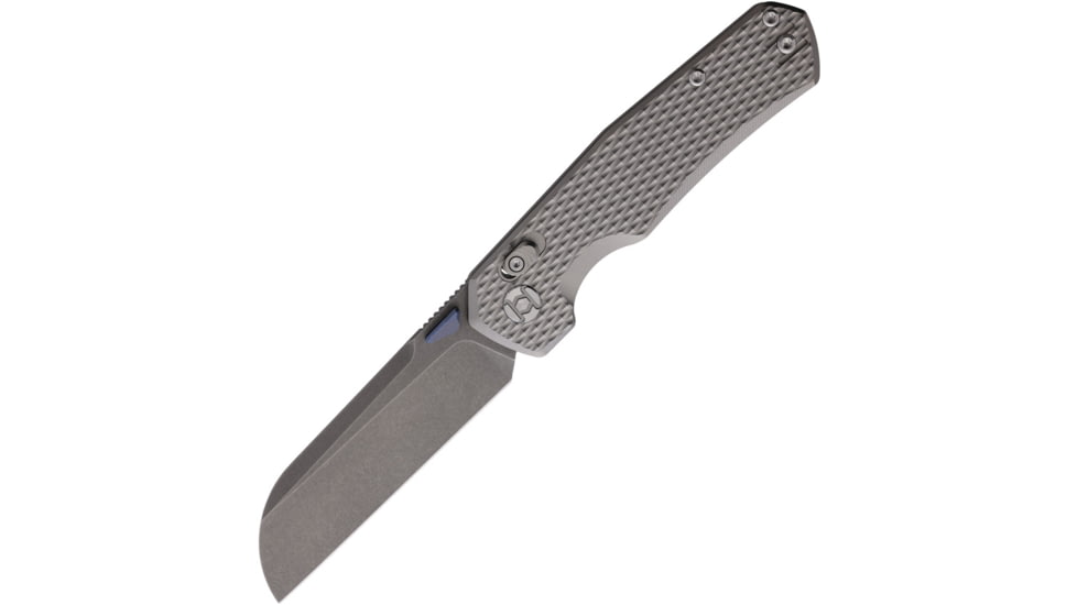 Kunwu Knives Chad Diamond Ti Folding Knife, 3.77in, PM60 Steel, Sheepsfoot, Tinanium Gray Handle, SX703T-1