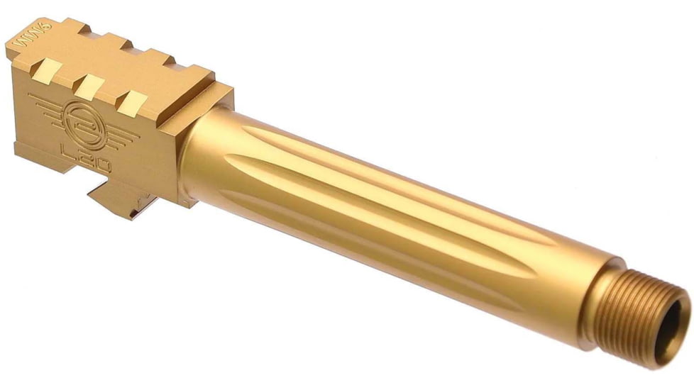 L2D Combat Precision Match Fluted/Threaded Barrel, Glock 19, Titanium Nitride, LD-BBL-PM-19-FT-TIN