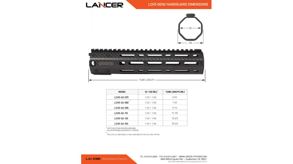 Lancer Systems LCH5 Gen2 Carbon Fiber Handguard, 7in, Slick Top, LCH5-G2-070-ST-BLK