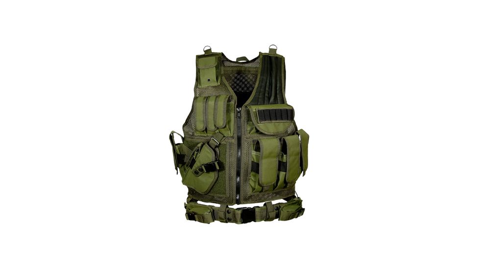 Leapers UTG Combat Tactical Vest w/Quick Draw Holster - OD Green PVC-V547GL