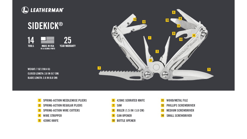 Leatherman Sidekick Multi Tool in Gift Box, Stainless Steel 831429