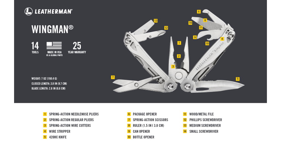 Leatherman Wingman Multi Tool, Stainless Steel 831426