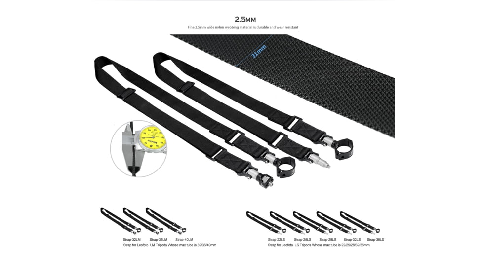 Leofoto 32LS Push Button Quick Detach Modular Tripod Strap, Black, Strap-32LS