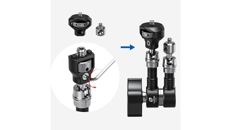 Leofoto AM-5 Kit Versa Magic Arm Heavy-Duty w/Anti-Twist Adapter, 1/4th Mounting Screws, Black, AM-5-KIT