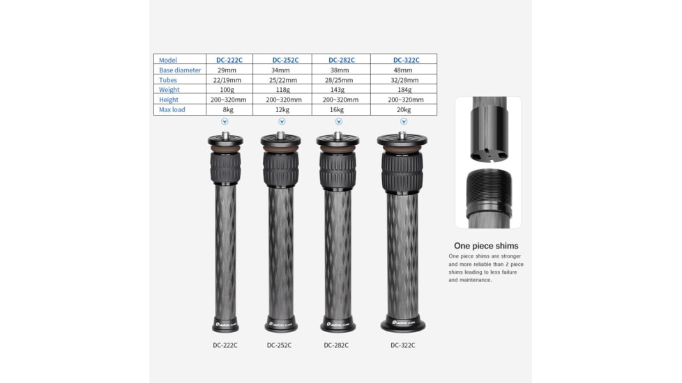 Leofoto DC-222C Carbon Fiber Add-On Center Column, Black, DC-222C