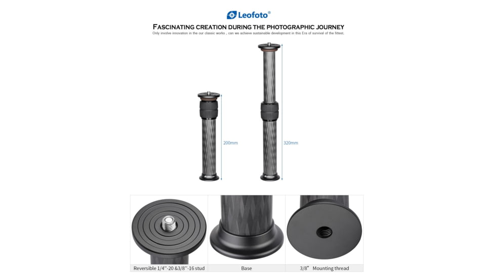 Leofoto DC-222C Carbon Fiber Add-On Center Column, Black, DC-222C