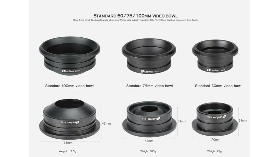 Leofoto Gitzo 5 Series and LM/N-4 Series BA-100 100mm Half-Bowl Video Head Adapter, Black, BA-100