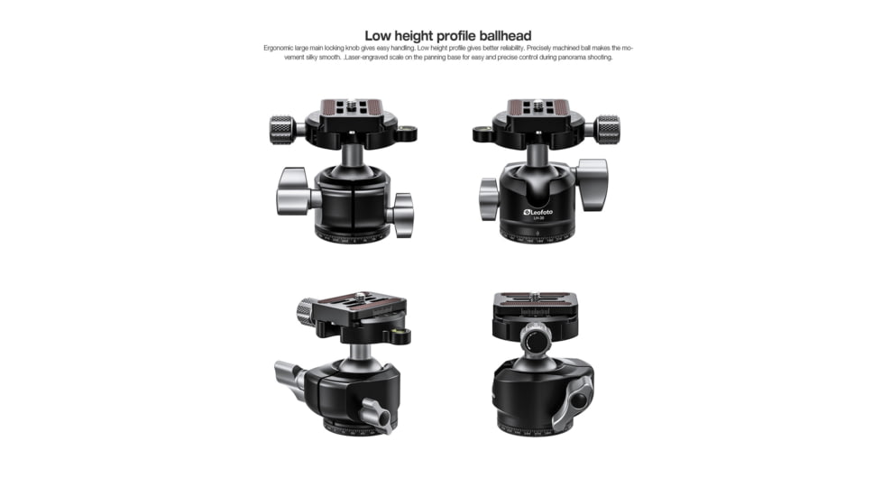 Leofoto LH-30 Low Profile Ball Head &amp; QR Plate. Arca, Black, LH-30