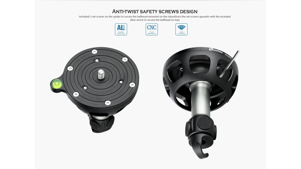 Leofoto YB-100LP Leveling Base w/ Handle for 100mm Bowl - 3/8, Black, YB-100LP