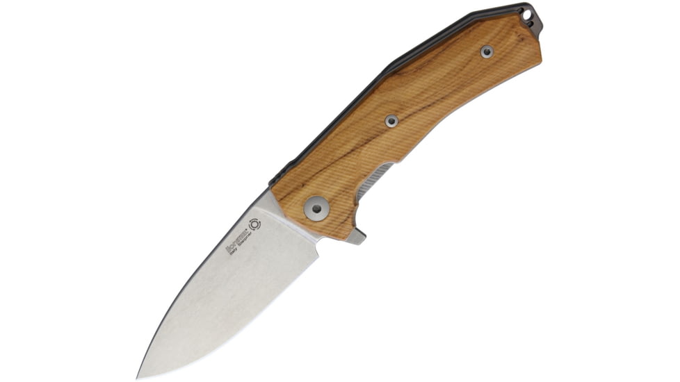 Lionsteel KUR Linerlock Olive Wood Folding Knife, 3.5in Stonewash Sleipner Tool Steel Drop Point, Olive Wood Handle, KUR UL