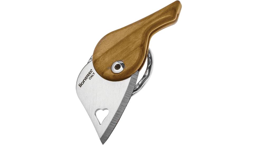 Lionsteel LionBeat Heart Olive Wood Folding Knife,1.125in,440 Stainless Steel,Standard Edge,Brushed,Brown,Wood Handle LSTLBUL