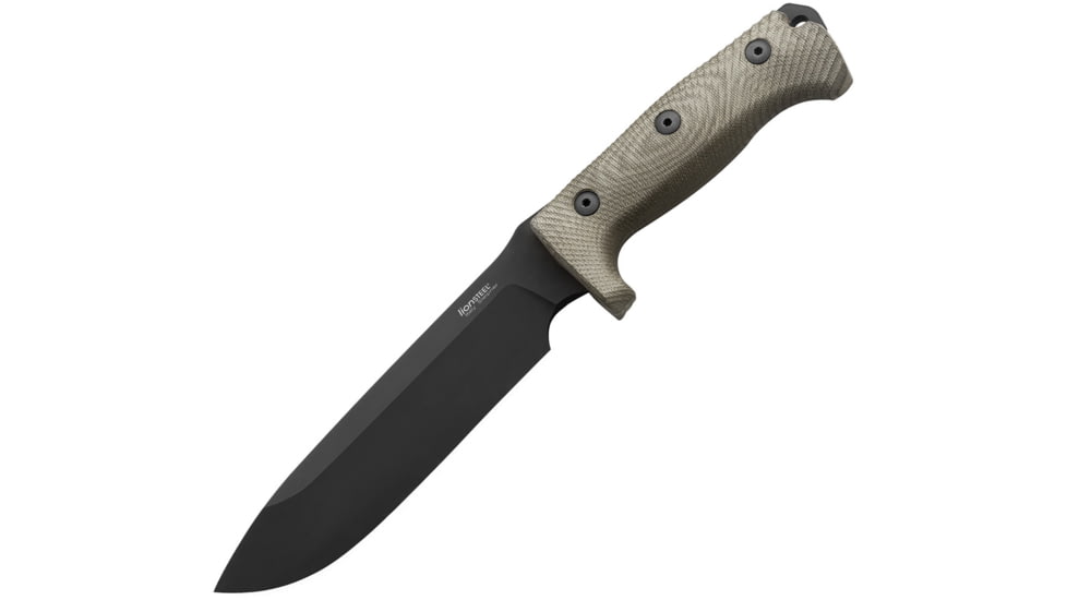 Lionsteel M7 Fixed Blade Black Knife, 7 black Mil-Spec coated Sleipner tool steel blade, Green canvas micarta handle, M7B CVG