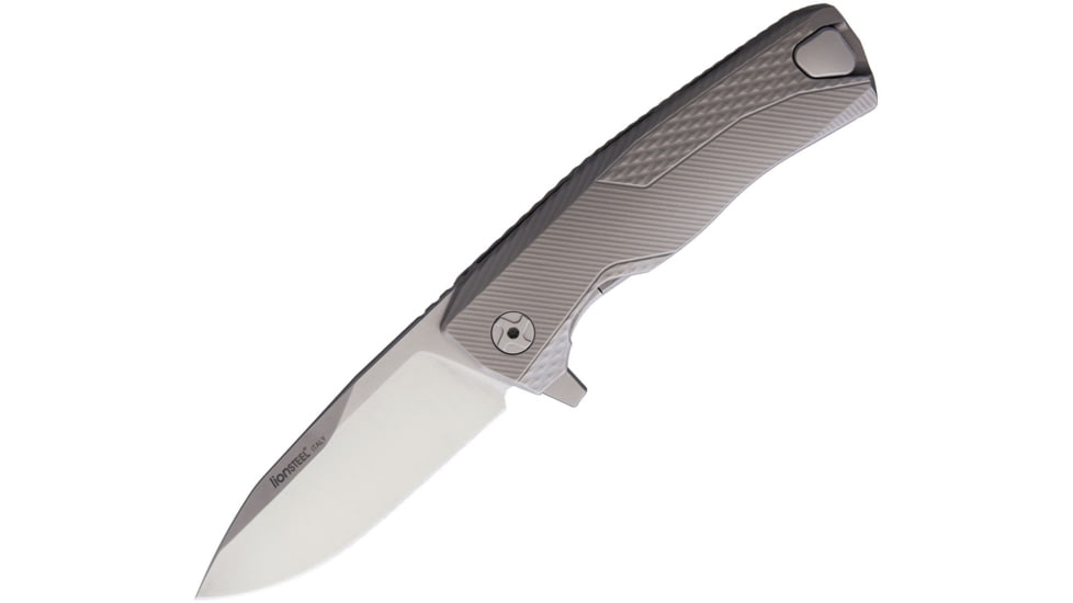 Lionsteel ROK Tiium Framelock Gray Folding Knife, 3.25in Satin Bohler M390 SS Drop Point, Gray Sculpted Titanium Handle, ROK G