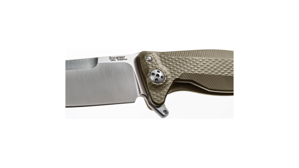 Lionsteel SR11 Framelock Tiium Bronze Folding Knife, 3.75in Satin Sleipner Tool Steel Drop Point, Brown Textured Titanium Handle, Glass Breaker, Pocket Clip, Black Leather Sheath, SR11 B
