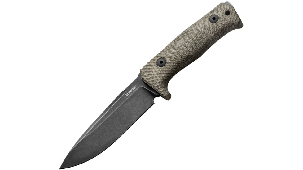 Lionsteel T5 Fixed Blade Black Knife, 5 Niolox tool steel blade, Green canvas micarta handle, T5B CVG