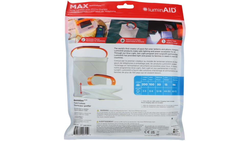 LuminAID Max QI Solar Lantern w/Phone Charger, White, 0196-0150