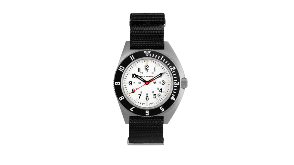 Marathon Arctic Steel Navigator W/ Date On Nylon Defstan Watch, White, 41mm, WW194013SS-0503
