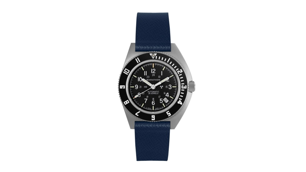 Marathon Cross Hatch 2-Piece Strap, Italian Leather, Parkerized Buckle, 20mm, Royal Blue, Extra Long, WS-LT-RBPS-20-XL