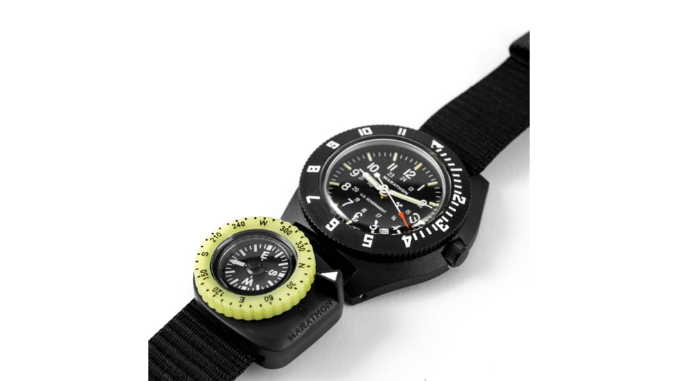 Marathon Clip-On Wrist Compass w/ Glow in The Dark Bezel, Black, 1 x 1.2 x .5 in, CO194005-BK