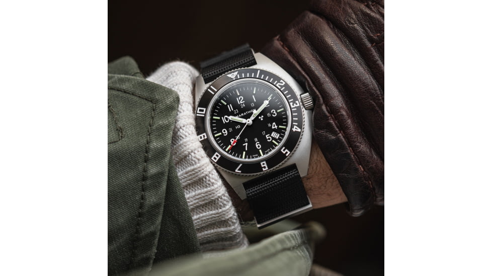 Marathon Steel Navigator Watch w/ Date SSNAV-D On Defstan Nylon, Black, 41 mm, WW194013SS-0103