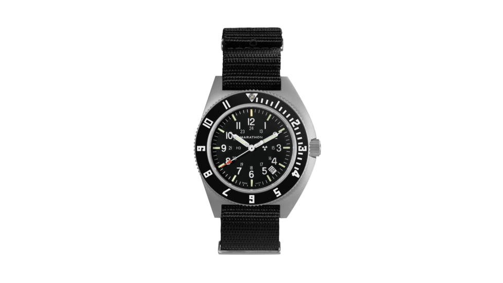 Marathon Steel Navigator Watch w/ Date SSNAV-D On Defstan Nylon, Black, 41 mm, WW194013SS-0103