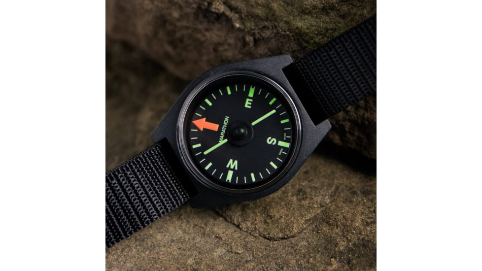 Marathon Unmounted Glow in the Dark Wrist Compass, Black Dial, Black Nylon Nato Strap, CO194001