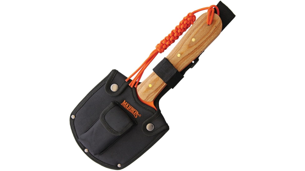 Marbles Chopper with Sheath, 13.63in Overall, 4.25in Orange Finish SS Axe Head With 5in Cutting Edge, Wood Handle, Braided Orange Cord Lanyard, Black Nylon Sheath, MR557 / CHOPPER