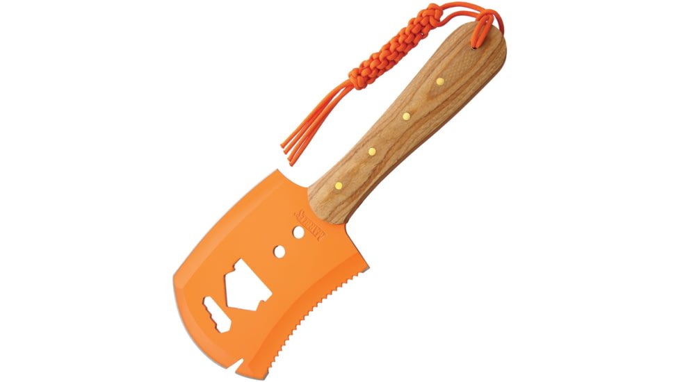 Marbles Chopper with Sheath, 13.63in Overall, 4.25in Orange Finish SS Axe Head With 5in Cutting Edge, Wood Handle, Braided Orange Cord Lanyard, Black Nylon Sheath, MR557 / CHOPPER