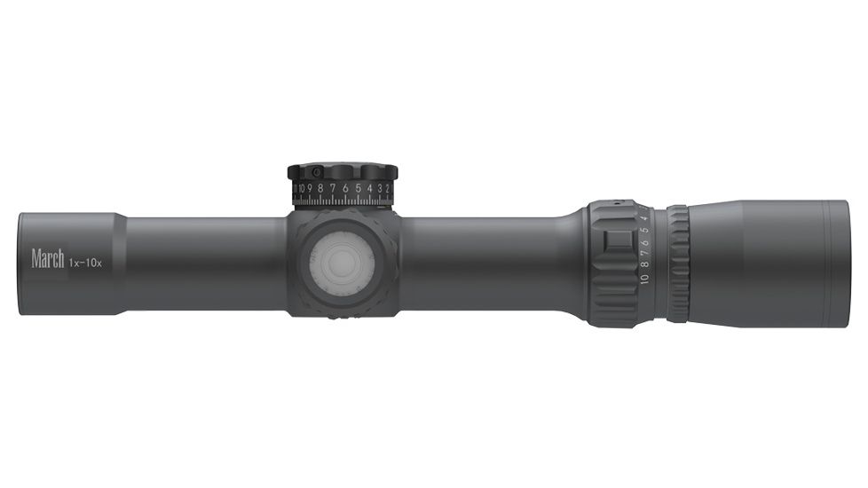 March Scopes 1X-10X24, Tactical Turret Rifle Scope, Mtr-4 Reticle,With Illumination, Black, NSN None, D10V24TI-MTR-4